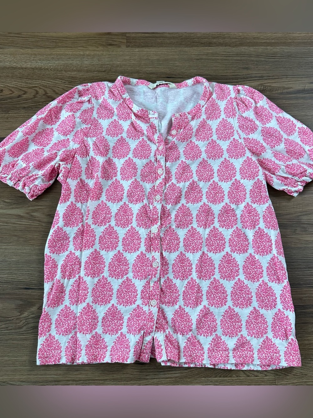 Boden Isla Button Front Blouse Shirt Pink Floral SZ 8 Cottage Classic Preppy EUC